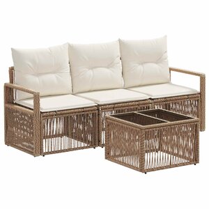 vidaXL Ensemble de canapé de jardin 4 Pièces Beige polyrotin