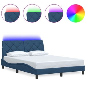 vidaXL Cadre de lit avec LED sans matelas bleu 140x200 cm tissu