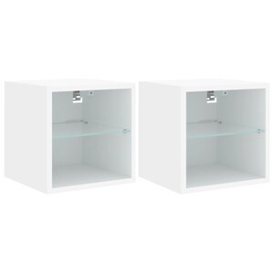 vidaXL Meubles TV muraux avec lumières LED 2 Pièces blanc 30x28 5x30 cm