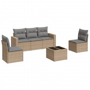 vidaXL Salon de jardin avec coussins 6 Pièces beige résine tressée