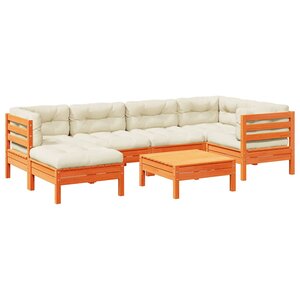 vidaXL Salon de jardin 7 Pièces avec coussins cire marron bois pin massif