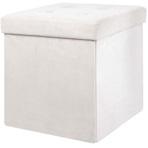 Pouf coffre pliable en suédine assise capitonnée beige
