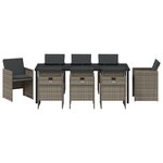 vidaXL Ensemble de repas de jardin de 9 pièces avec coussins en poly rattan gris