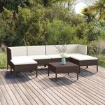 vidaXL Salon de jardin 7 Pièces avec coussins Résine tressée Marron