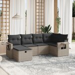 vidaXL Salon de jardin 6 Pièces avec coussins gris résine tressée