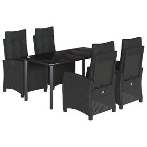 vidaXL Ensemble à manger de jardin coussins 5Pièces Noir Résine tressée
