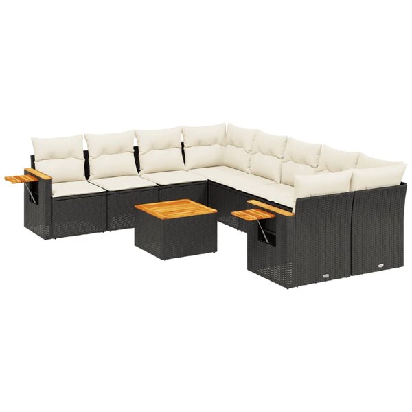 vidaXL Salon de jardin 9 Pièces avec coussins noir résine tressée
