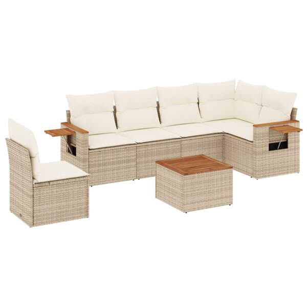 vidaXL Salon de jardin avec coussins 7 Pièces beige résine tressée