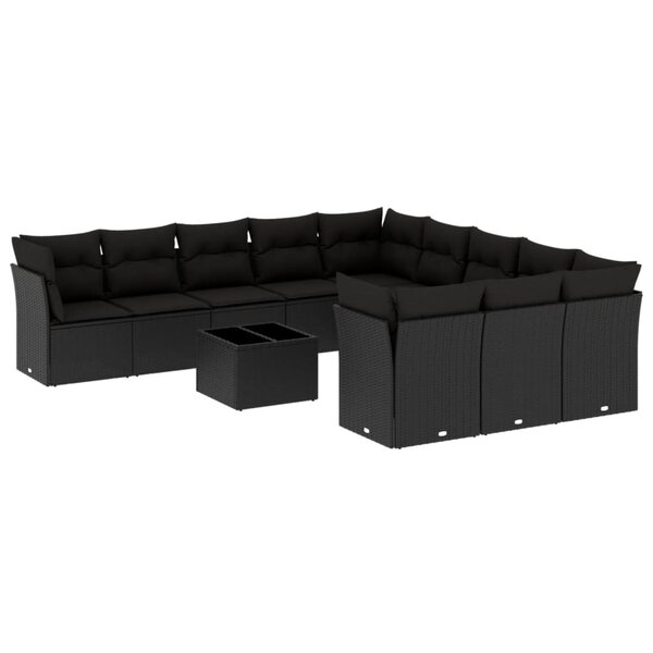 vidaXL Salon de jardin 12 Pièces avec coussins noir résine tressée