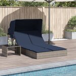 vidaXL Chaise longue double et auvent et coussins gris résine tressée