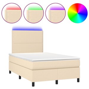 vidaXL Sommier à lattes de lit matelas et LED crème 120x190 cm tissu