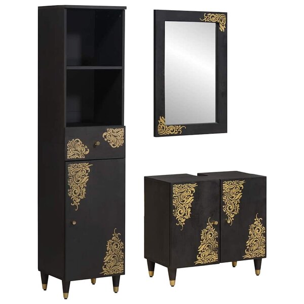 vidaXL Ensemble de Meubles de Salle de Bain avec tiroir 3 Pièces Noir