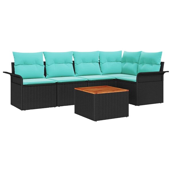 vidaXL Ensemble de canapé de jardin avec coussin 6 Pièces Noir polyrotin