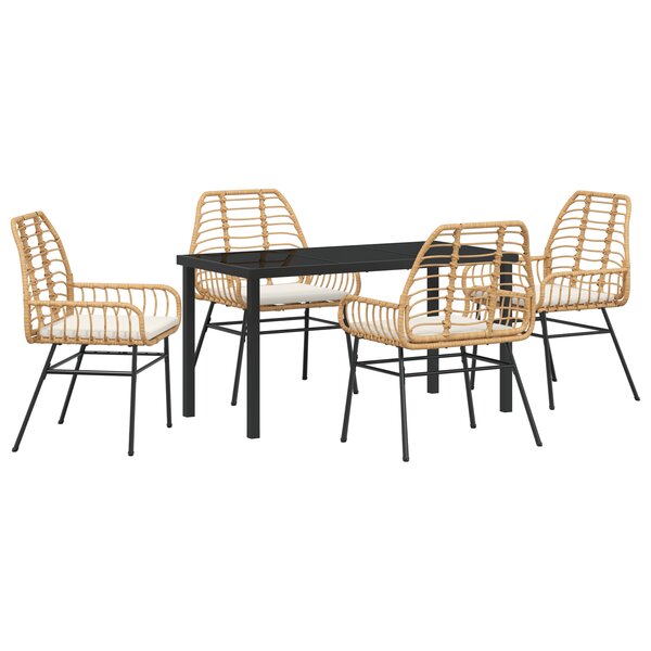 vidaXL Ensemble de salle à manger de jardin 5 pièces avec coussins Marron Poly Rattan