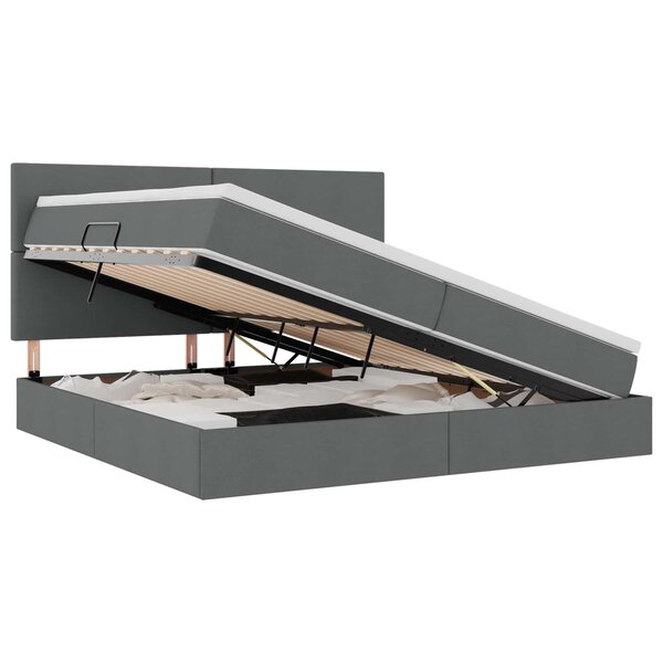 vidaXL Lit de rangement LED avec matelas Gris foncé 200 x 200 cm Tissu