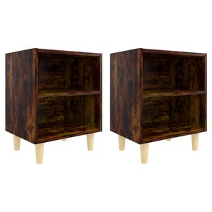 vidaXL Tables de chevet et pieds en bois 2 Pièces Chêne fumé 40x30x50 cm