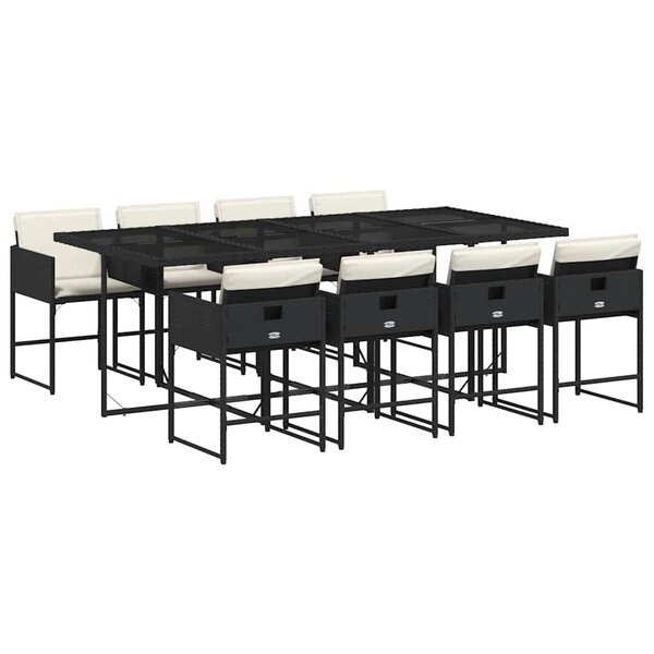 vidaXL Ensemble à manger de jardin 9Pièces coussins noir résine tressée