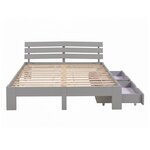 Lit double 140x200 cm gris en pin massif  2 tiroirs de rangement et sommier a lattes