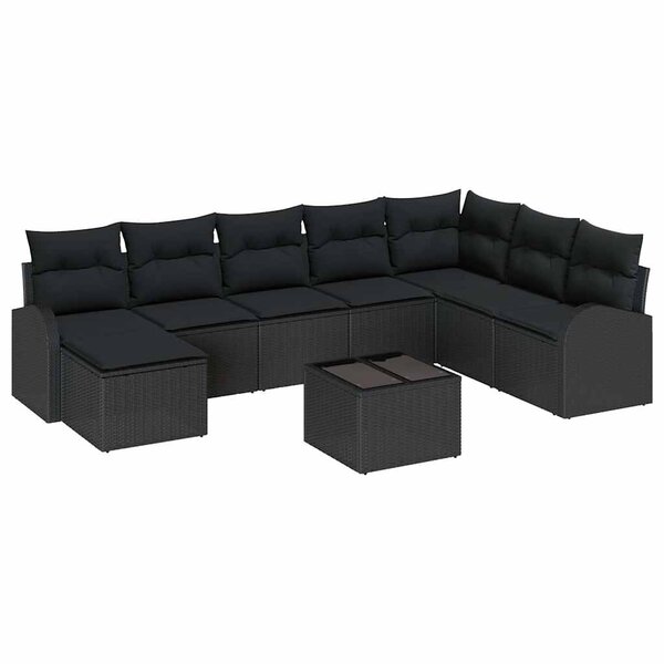 vidaXL Ensemble de Canapés avec coussin 9 Pièces Noir polyrotin