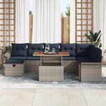 vidaXL Ensemble de canapé de jardin avec coussin 9 Pièces Gris polyrotin