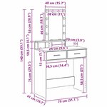 vidaXL Table de Toilette Gris 79 x 41 x 140 cm Bois d'ingénierie