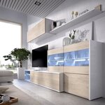 Ensemble meuble séjour avec vitrine LED - Décor chêne et blanc - 260 x 41 x Hauteur 180 cm