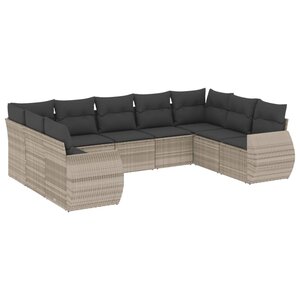 vidaXL Salon de jardin 9 Pièces avec coussins gris clair résine tressée