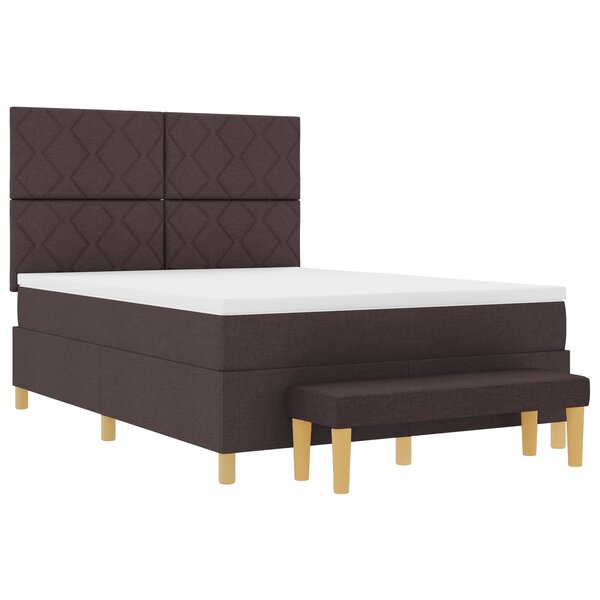 vidaXL Lit à ressorts avec matelas et banc brun foncé 140x190 cm en tissu