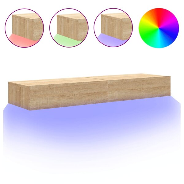 vidaXL Meubles TV avec éclairage LED 2 Pièces chêne sonoma 60x35x15 5 cm