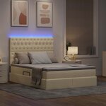 vidaXL Lit avec rangement et LED Crème 140 x 200 cm Polyester