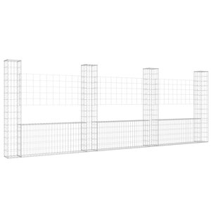 vidaXL Panier de gabion en forme de U avec 4 poteaux Fer 380x20x150 cm