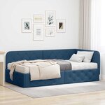 vidaXL Cadre de lit d'angle avec matelas Bleu 100 x 200 cm tissu