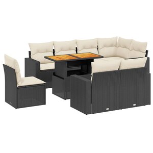 vidaXL Salon de jardin 9 Pièces avec coussins noir résine tressée