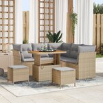 vidaXL Ensemble de Canapés de Jardin 8 Pièces avec Coussins Beige Poly Rattan Acacia