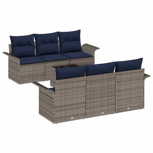 vidaXL Ensemble de canapé de jardin avec coussin 7 Pièces Gris polyrotin