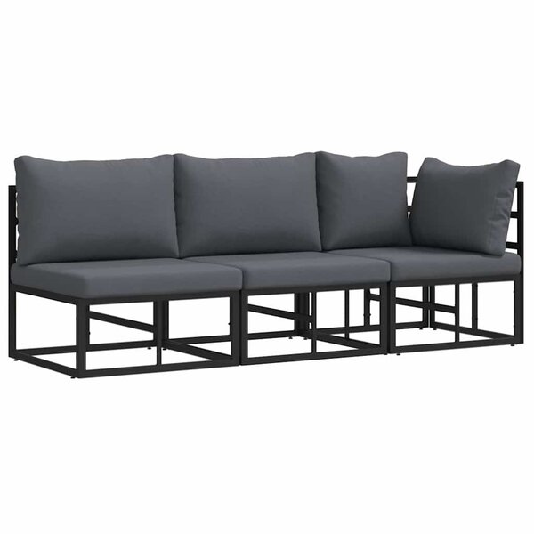 vidaXL Mobilier de jardin avec coussin avec oreiller Noir Aluminium