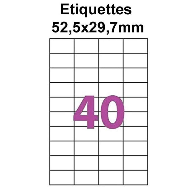 Étiquettes adhésives  52 5x29 7mm  (40étiquettes/feuille) - blanc - 50 feuilles -t3azur