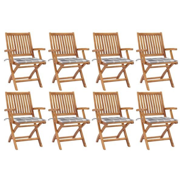 vidaXL Chaises pliables de jardin avec coussins lot de 8 Teck solide