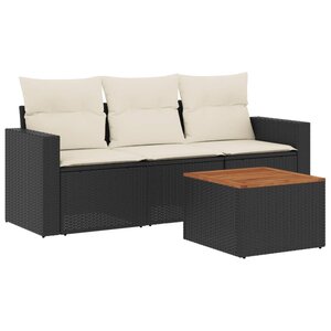 vidaXL Salon de jardin 4 Pièces avec coussins noir résine tressée