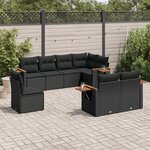 vidaXL Salon de jardin 8 Pièces avec coussins noir résine tressée