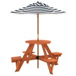 vidaXL Table de pique-nique pour 4 enfants avec parasol rond sapin