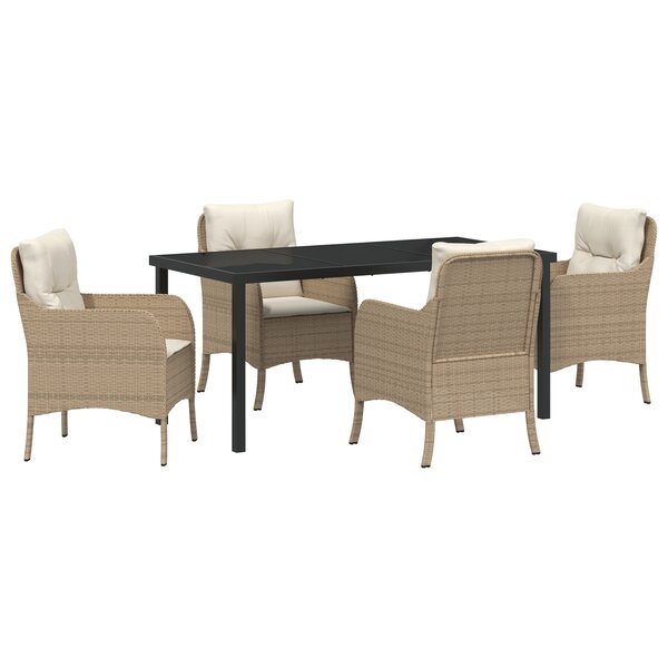 vidaXL Set de salle à manger de jardin 5 pièces avec coussins Beige Poly Rattan