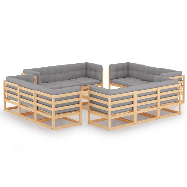 vidaXL Salon de jardin 13 Pièces avec coussins Bois de pin massif