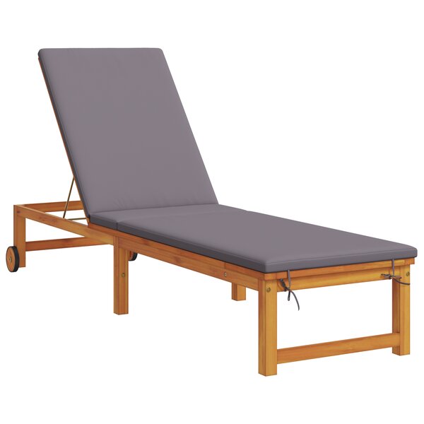 vidaXL Chaise longue avec coussins gris clair en bois massif d'acacia