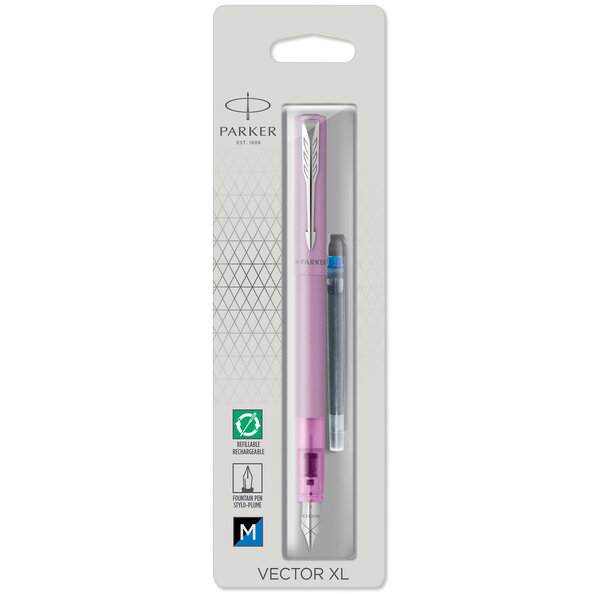 Parker vector xl stylo plume  laque lilas métallisée sur laiton  plume moyenne  encre bleue  blister