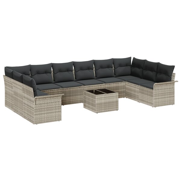 vidaXL Ensemble de Canapés de Jardin 11 Pièces avec Coussins Gris