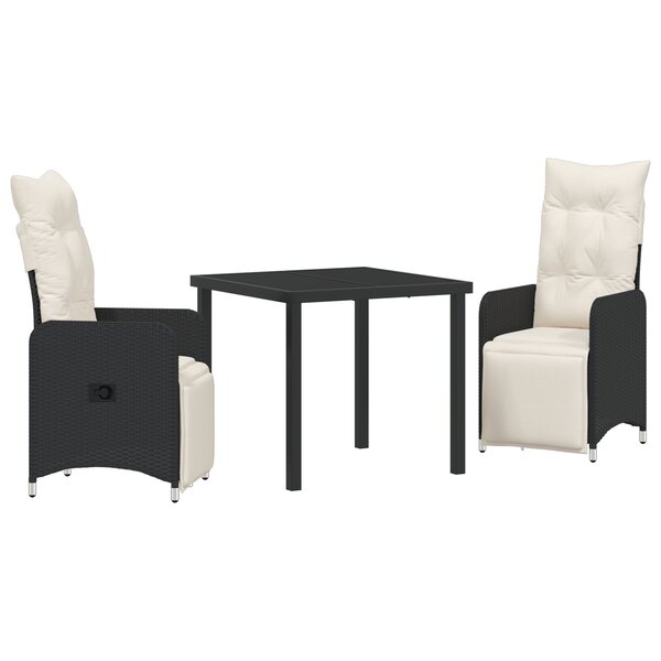 vidaXL Set de table à manger de jardin 3 pièces avec coussins en poly rotin noir