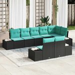 vidaXL Ensemble de canapé de jardin avec coussin 8 Pièces Noir polyrotin