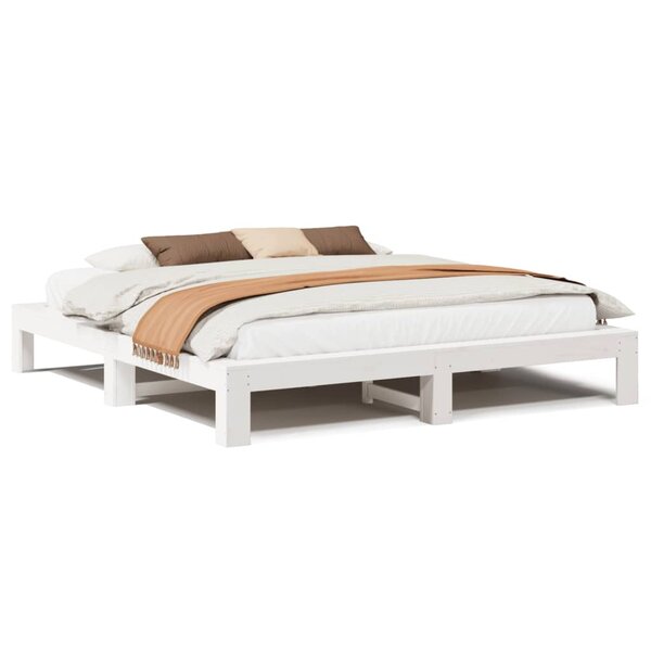 vidaXL Cadre de lit sans matelas blanc 200x200 cm bois massif de pin