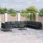 vidaXL Ensemble de canapé de jardin avec coussin 10 Pièces Noir Aluminium